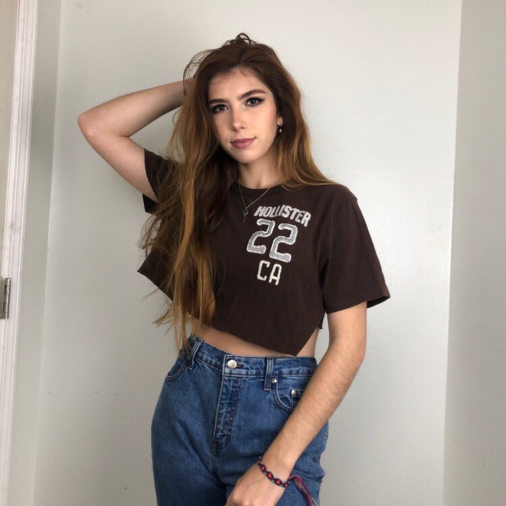 SHORT SLEEVE BROWN CROP TOP